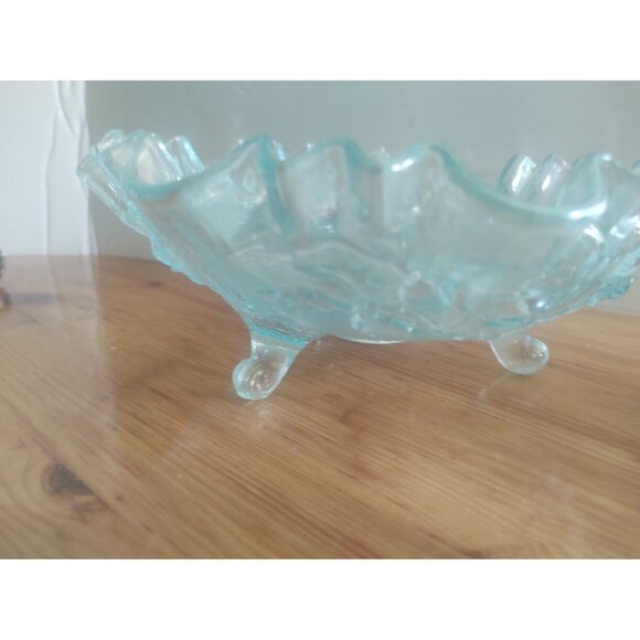 Vintage Imperial Glass Ice Blue 3 Footed Glass Bowl Maker Marked with Iron Cross - Picture 6 of 13